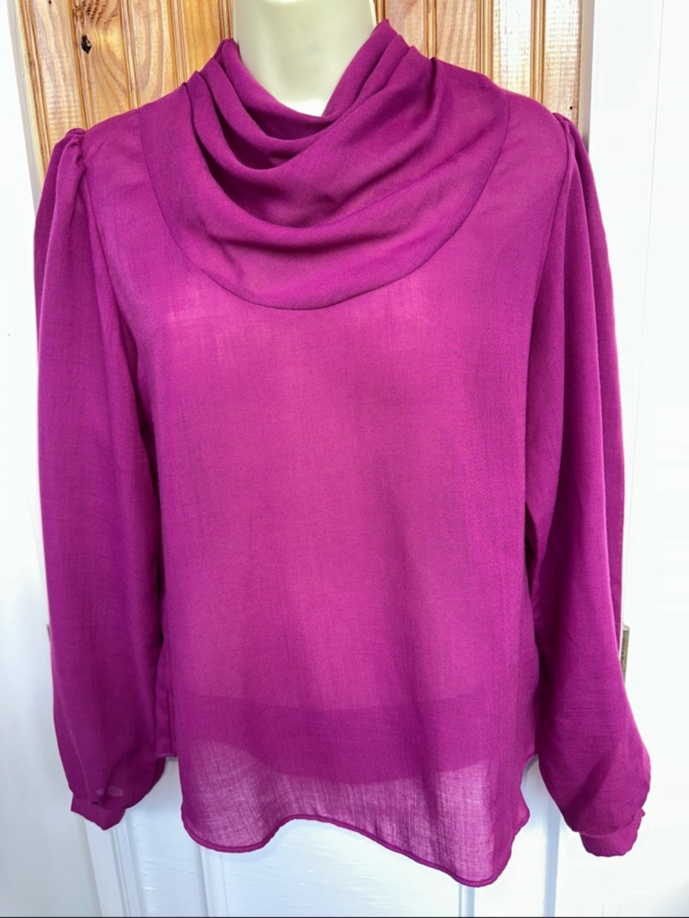 Vintage‎ 70s/80s Paddle & Saddle Brand Magenta Drape Neck Long Sleeve Blouse